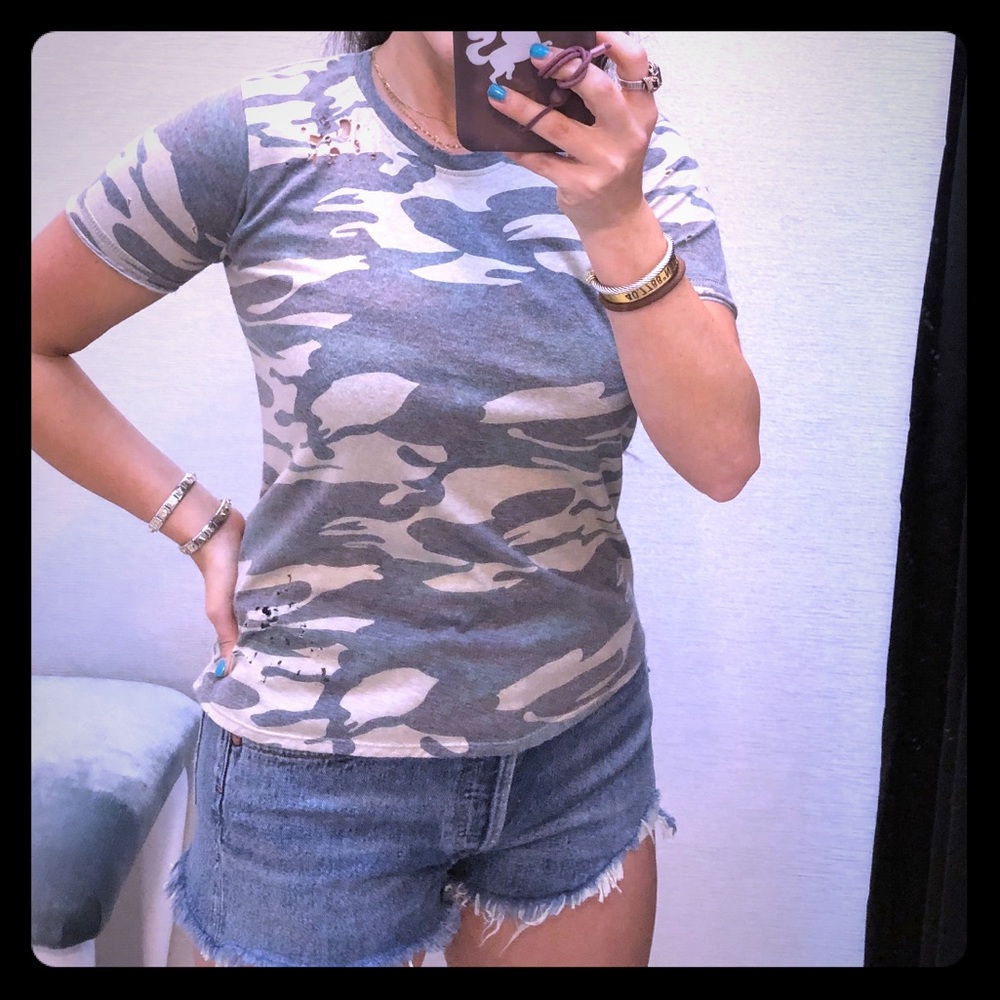 Distressed camouflage baby tee